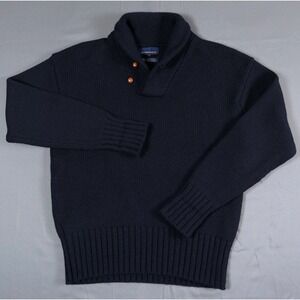 VTG Mark Shale University Mens XL Navy Blue Wool Shawl Collar Sweater Rugby Knit